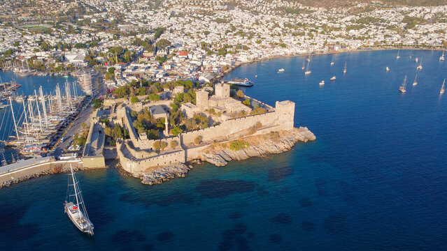 Aerial view of Bodrum on Turkish Riviera. View on Saint Peter Castle Bodrum castle and marina
