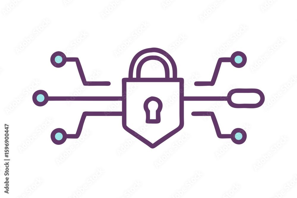 Poster digital security shield with connected network nodes