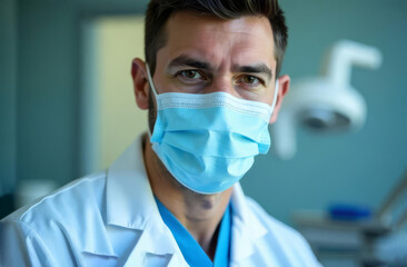 Medical mask. Health protection. Surgeon portrait.