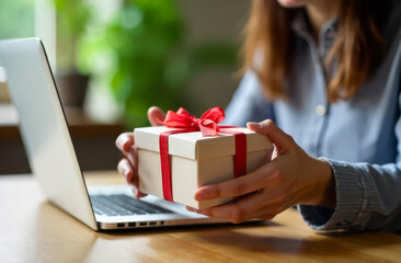Hands with gift. Present box. Celebration moment.