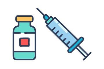 Medical syringe and vial with blue liquid