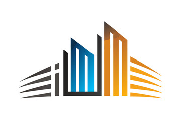 Fototapeta premium Modern cityscape logo with blue and orange tones
