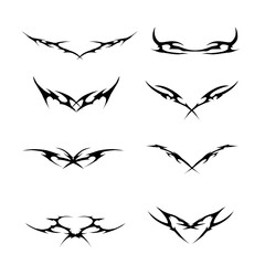 Set of neo tribal symmetrical shapes graphic design, cyber gothic abstract y2k vector elements isolated on white background