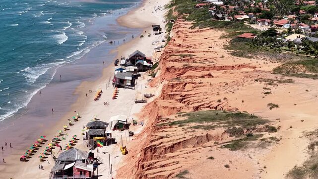 An aerial view of the seascape at Canoa Quebrada beach in the northeast of Brazil.