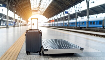 Suitcase on train platform scale