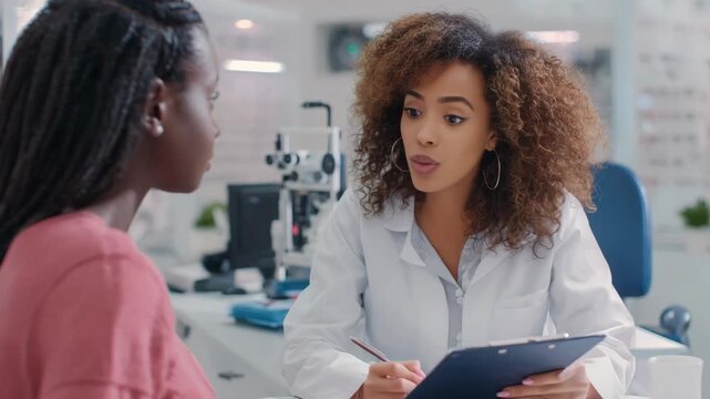Optometrist Consulting Patient in Modern Clinic