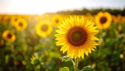 Sunflowers in a field at sunset
