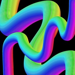 Colorful abstract wavy lines in vibrant rainbow hues on black background  