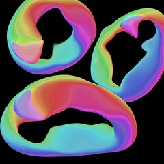 Colorful abstract shapes in flowing forms on black background  