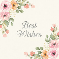 Elegant watercolor floral border with best wishes greeting on a soft cream background