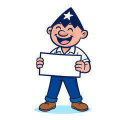 Illustration of Juan Pueblo holding blank sign. Popular Ecuadorian character with star hat in versatile cartoon style.  