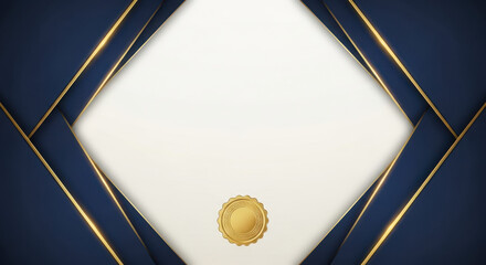 Elegant dark blue and gold geometric frame with a central oval emblem
