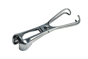 Silver dental dam clamp forceps on white background