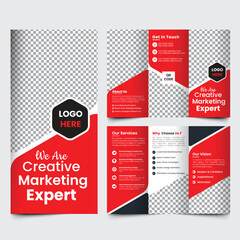 Creative Marketing Agency Trifold Brochure &ndash; Bold Red Branding Template for Digital Strategy Experts (EPS Vector Format)