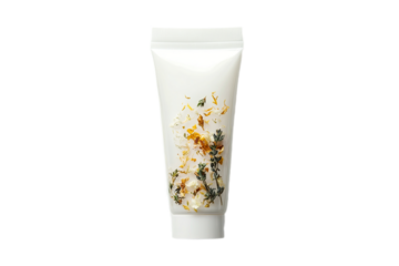 Herbal infused skincare tube against clean backdrop studio