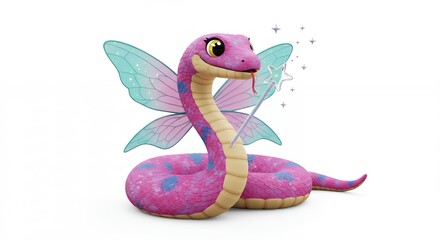 Fototapeta premium Cartoon fairy snake with wings