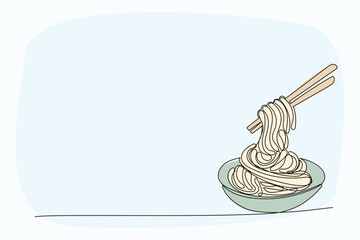 Line Art Pasta Spaghettis Noodles Plate Food Illustration. One Continuous Outline Wavy Contour Drawing. Stroke Modern Doodle Food Symbol Icon. Cafe Menu Card Invitation Sketch Contour Design Element