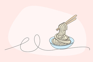 Line Art Pasta Spaghettis Noodles Plate Food Illustration. One Continuous Outline Wavy Contour Drawing. Stroke Modern Doodle Food Symbol Icon. Cafe Menu Card Invitation Sketch Contour Design Element