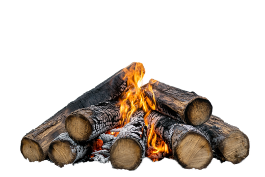 Burning logs create a warm, inviting, isolated fire
