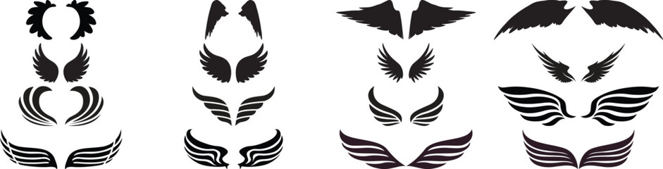 Black Wing Silhouette Vector Icon Set – Angel Wing Design Collection on Transparent Background