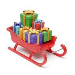Red Sleigh Filled With Colorful Wrapped Gifts