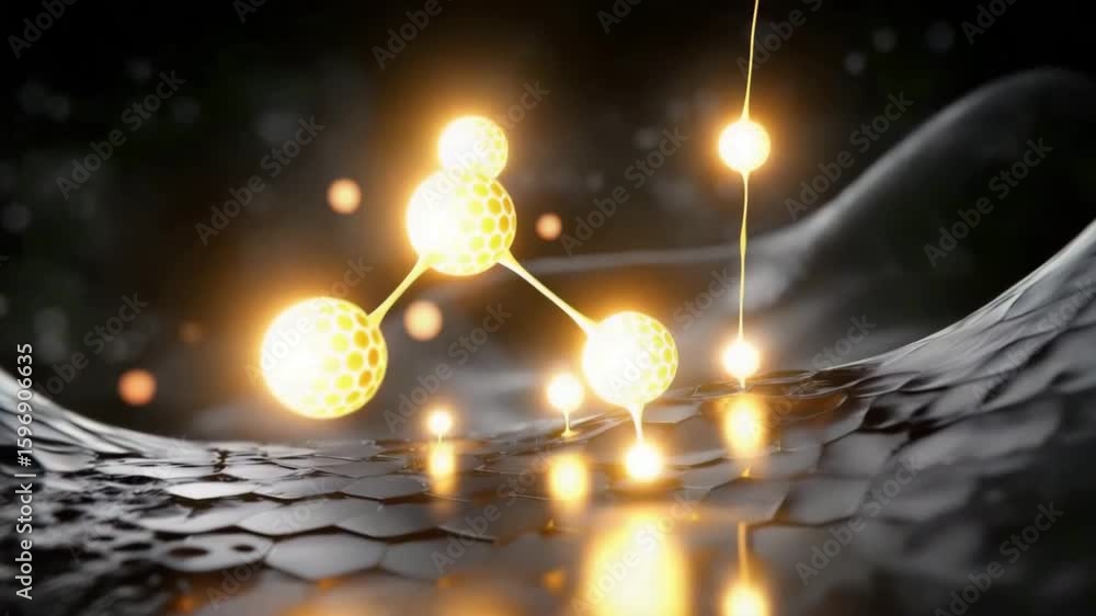 Poster glowing molecular structure with honeycomb hexagonal light and futuristic science technology design 