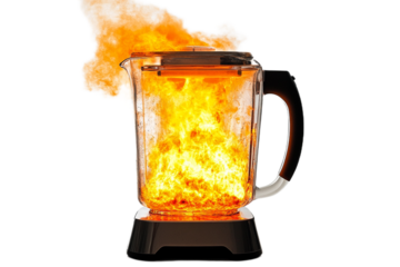 Blender on fire representing kitchen accidents badly gone