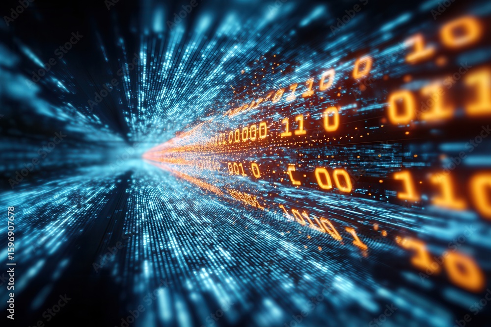 Aufkleber digital information superhighway showcasing binary code flowing through cyberspace