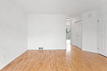 Large empty room with a white door and a white wall