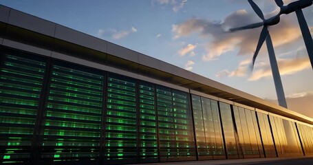 Wind turbines data center sunrise - Powered by Adobe