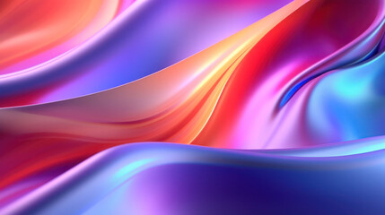 Naklejka premium Glossy neon curves swirl in a holographic wave of vivid gradient color, perfect for tech visuals, futuristic themes, and fluid digital abstract designs.