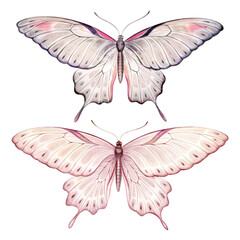 Butterflies in delicate shades, hand drawn, watercolor illustration.