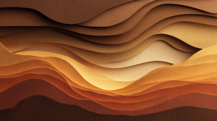 Multi layer paper cutout art with warm earthy tones and textured waves creating soothing abstract landscape design in brown and beige shades