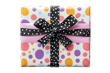 Wrapped gift box with polka dots design isolated