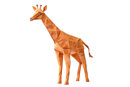 Paper folded giraffe art against a white backdrop