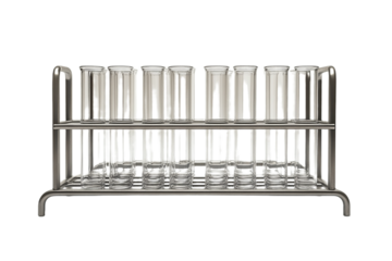 Chemistry Test Tubes in a Metal Rack Isolated
