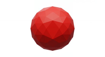 Red polyhedral sphere against white background