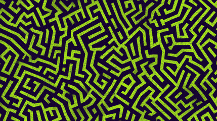 Fototapeta premium Abstract maze line pattern with intricate sharp green shapes on dark background creating complex and dynamic design full of energy and movement