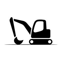 Small excavator icon. Black silhouette. Side view. Vector simple flat graphic illustration. Isolated object on white background. Isolate.