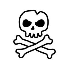 Skull and crossbones icon. Black silhouette. Front view. Vector simple flat graphic illustration. Isolated object on white background. Isolate.