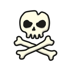 Skull and crossbones icon. Colored silhouette. Front view. Vector simple flat graphic illustration. Isolated object on white background. Isolate.