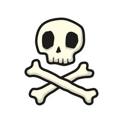 Skull and crossbones icon. Colored silhouette. Front view. Vector simple flat graphic hand drawn illustration. Isolated object on white background. Isolate.