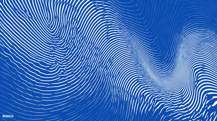 Wavy ripple effect with white lines on blue background creates dynamic geometric pattern with fluid motion and high contrast, evoking sense of depth and movement in abstract design