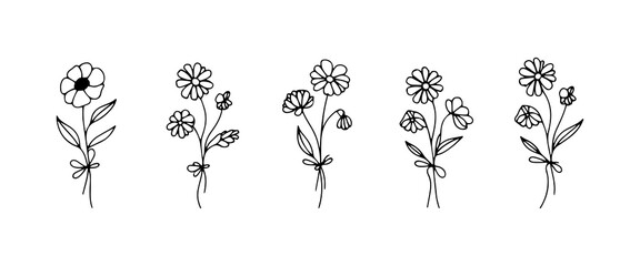 Elegant Wildflower Bouquet. Elegant Wildflower Bouquet features a graceful floral arrangement with fine lines and soft botanical details, perfect for nature-inspired compositions.