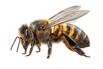 Side View of Honey Bee About to Land, Legs Extended with Visible Wing Motion, Transparent Background