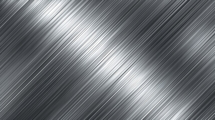 Brushed metal texture with diagonal lines creating sleek silver surface, reflecting light and giving modern industrial feel with smooth metallic finish and subtle shine