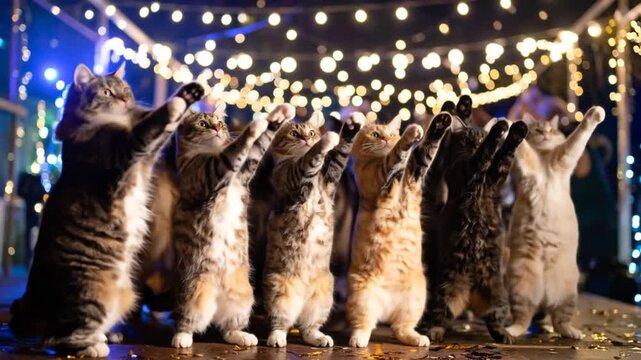 Adorable Cats Dancing in the Night Lights