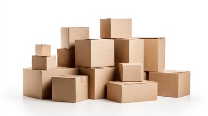 Cardboard moving boxes placed against a white background