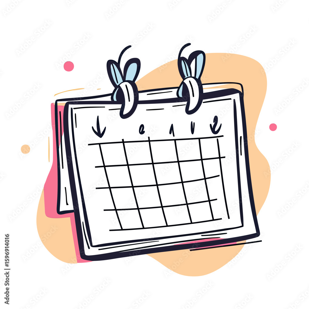 Poster hand drawn sketch style calendar planner with days of week and date grid minimalist vector illustrat