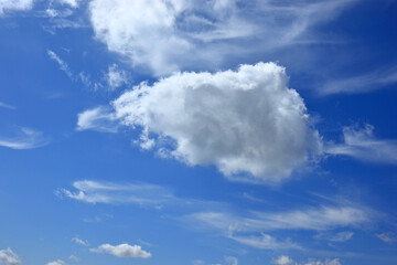 A skyscape scene with White and grey fluffy clouds